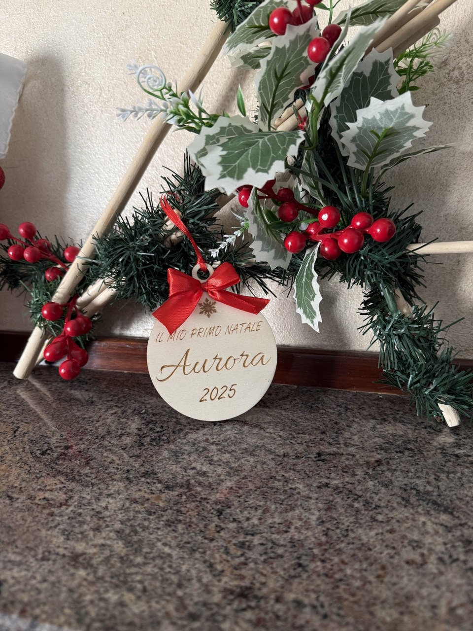 Pallina Primo Natale Personalizzata | Nome personalizzabile | Compensato 4 mm