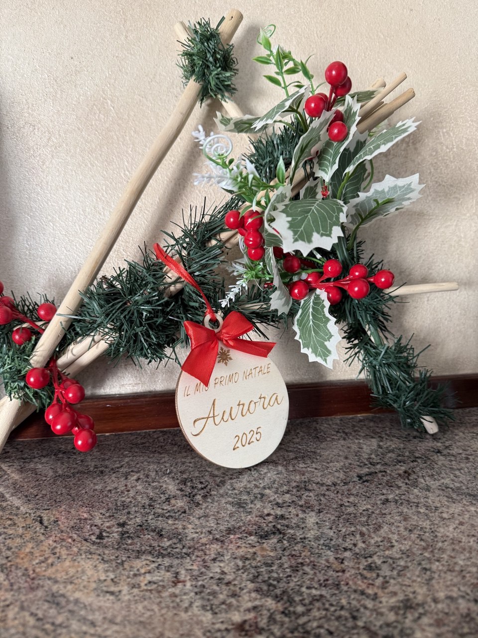 Pallina Primo Natale Personalizzata | Nome personalizzabile | Compensato 4 mm