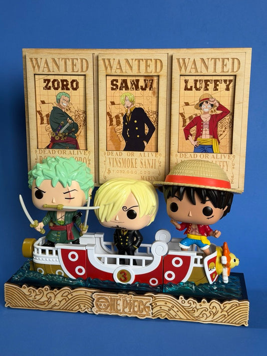 Stand Espositore Funko Pop One Piece Kinder – Base + Supporto Wanted in Legno