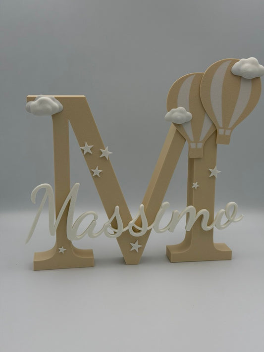 Iniziale Lettera personalizzata con nome – Decorazione con mongolfiere (30 cm)