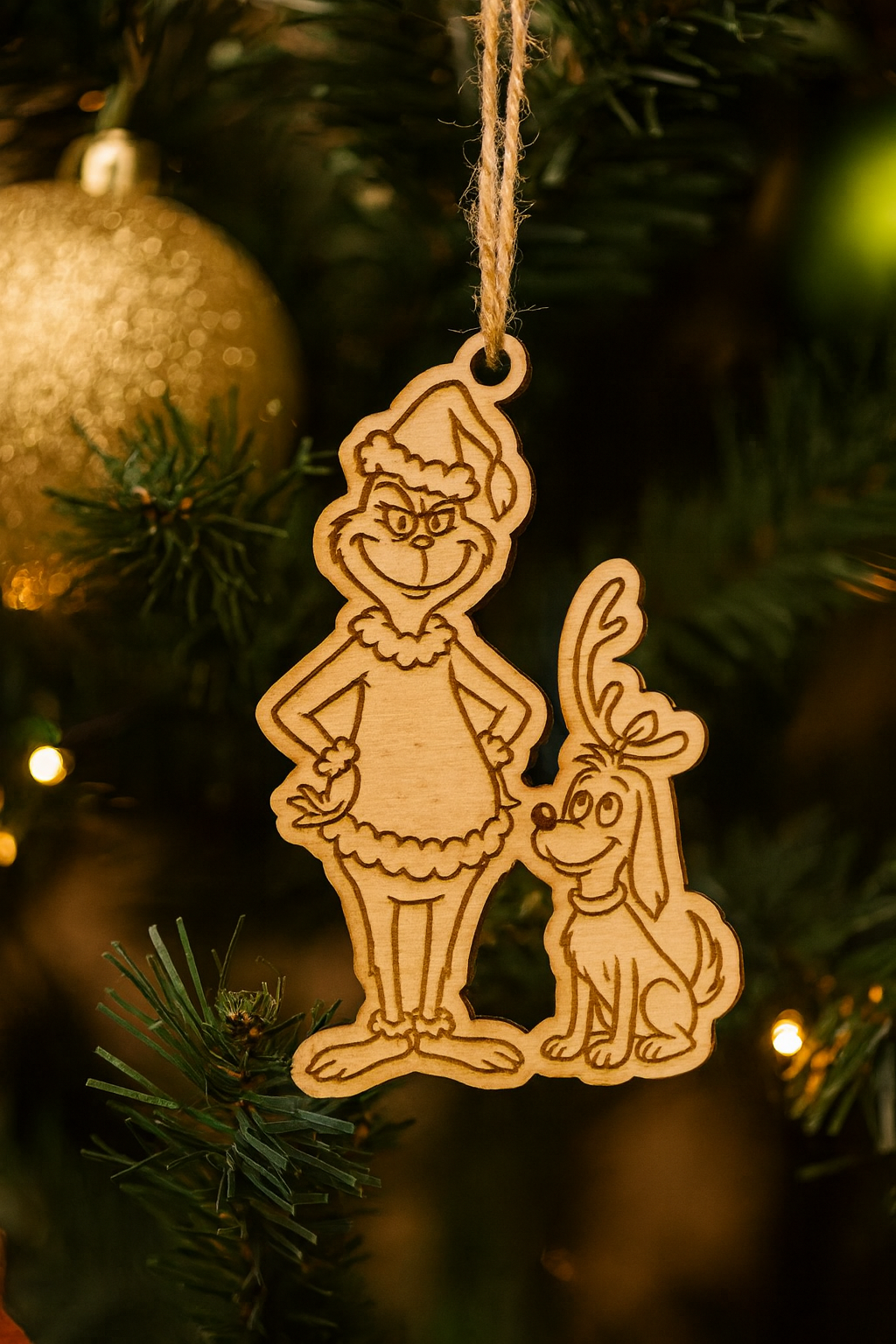 Decorazione Grinch in Legno 120mm – Addobbo Natalizio Inciso al Laser per Albero di Natale