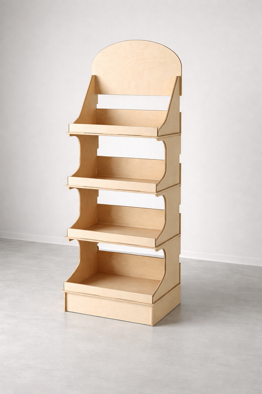 Espositore scaffale da Terra in Multistrato di Pioppo 119 cm – Espositore per Negozi