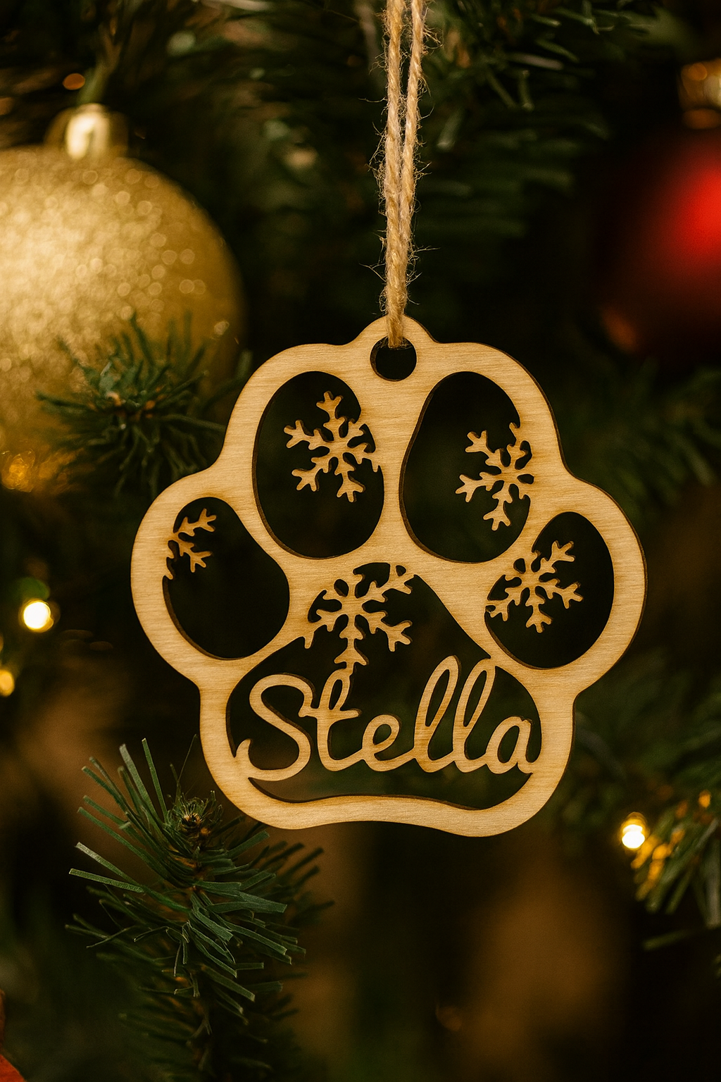 Decorazione Zampa Cane in Legno 120mm Personalizzabile – Addobbo Natalizio con Nome