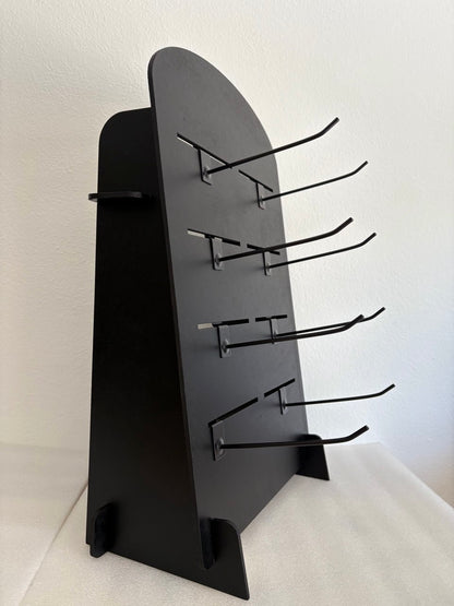 Espositore da banco in MDF nero con ganci metallici regolabili – Design moderno