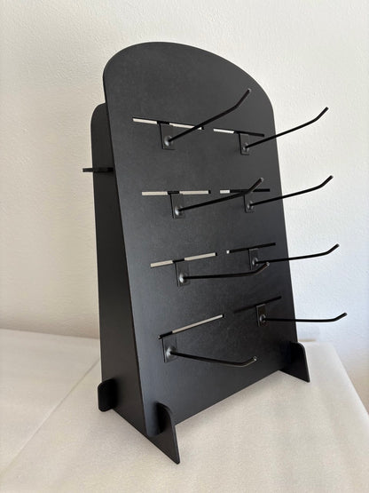 Espositore da banco in MDF nero con ganci metallici regolabili – Design moderno