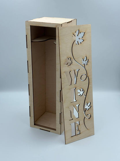 Scatola Porta Vino in Legno con Scritta WINE Intagliata – Idea Regalo Elegante per Bottiglia