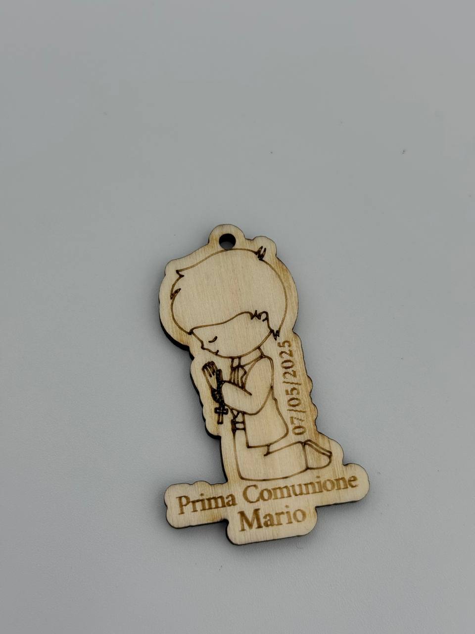 Bomboniera Comunione in Legno – Bambino o Bambina 37×61 mm | Ciondolo o Portachiavi per Prima Comunione