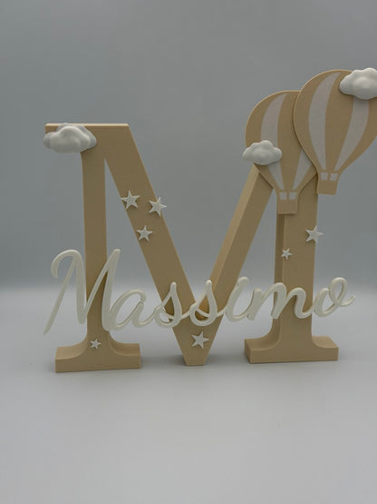 Iniziale Lettera personalizzata con nome – Decorazione con mongolfiere (30 cm)