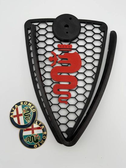 Griglia scudo A Nido D'Ape con inserti filettati+bordo V Alfa Romeo Mito 2008-2015 con biscione e portalogo (Copia)