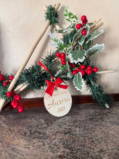 Pallina Primo Natale Personalizzata | Nome personalizzabile | Compensato 4 mm