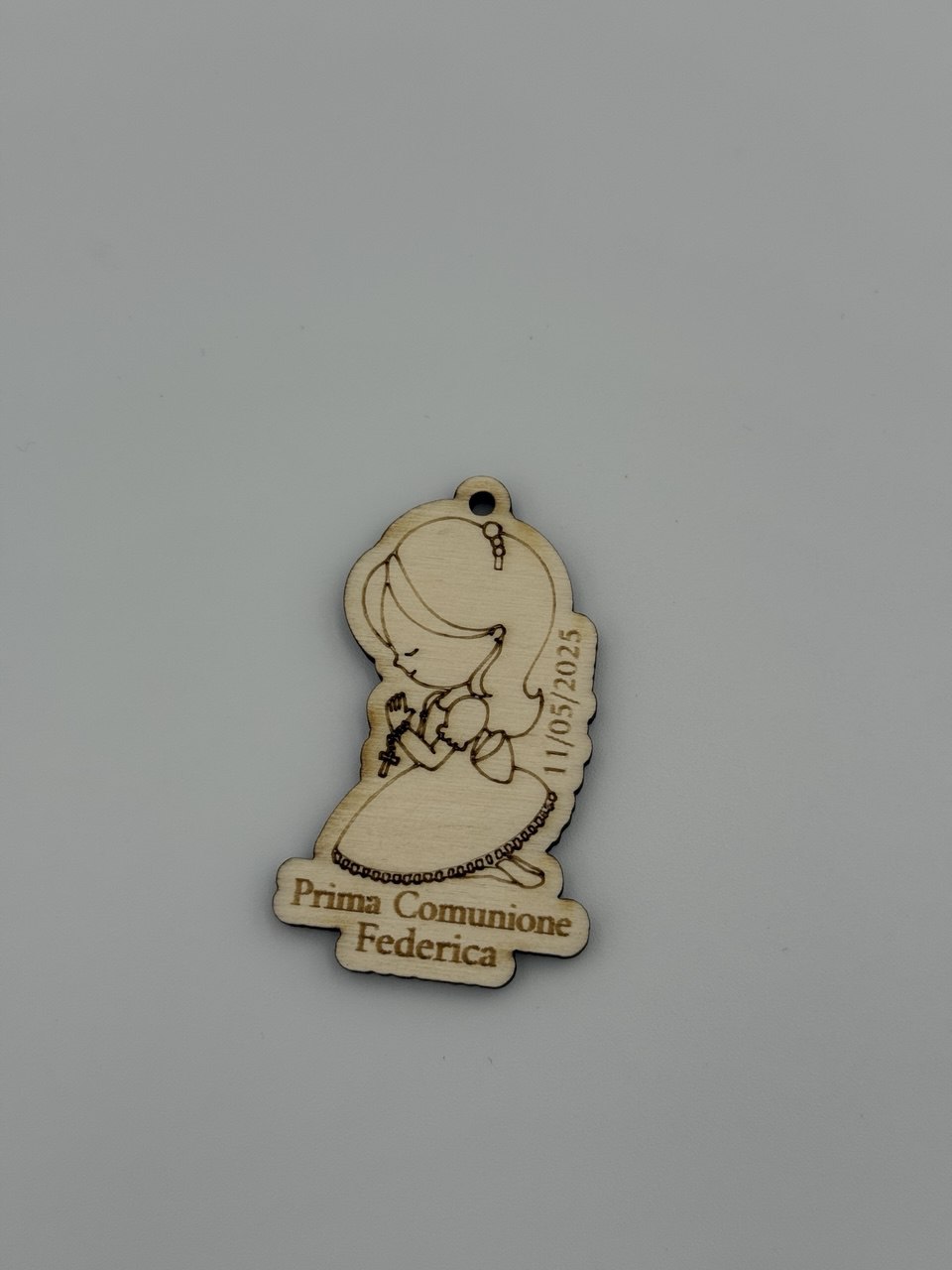 Bomboniera Comunione in Legno – Bambino o Bambina 37×61 mm | Ciondolo o Portachiavi per Prima Comunione