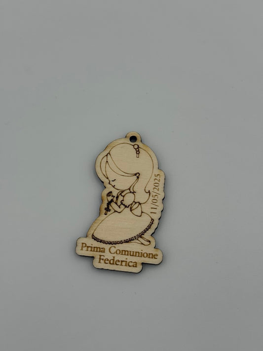 Bomboniera Comunione in Legno – Bambino o Bambina 37×61 mm | Ciondolo o Portachiavi per Prima Comunione