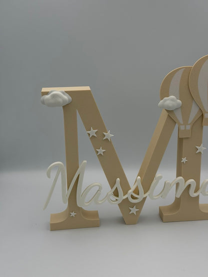 Iniziale Lettera personalizzata con nome – Decorazione con mongolfiere (30 cm)
