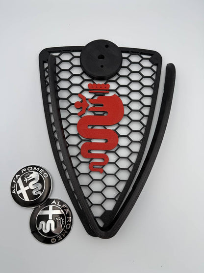Griglia scudo A Nido D'Ape con inserti filettati+bordo V Alfa Romeo Mito 2008-2015 con biscione e portalogo (Copia)