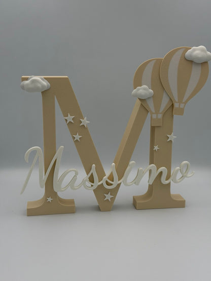 Iniziale Lettera personalizzata con nome – Decorazione con mongolfiere (30 cm)