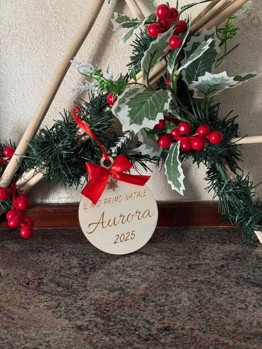 Pallina Primo Natale Personalizzata | Nome personalizzabile | Compensato 4 mm