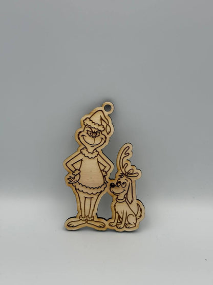 Decorazione Grinch in Legno 120mm – Addobbo Natalizio Inciso al Laser per Albero di Natale