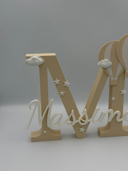 Iniziale Lettera personalizzata con nome – Decorazione con mongolfiere (30 cm)