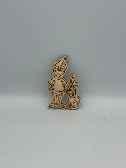 Decorazione Grinch in Legno 120mm – Addobbo Natalizio Inciso al Laser per Albero di Natale