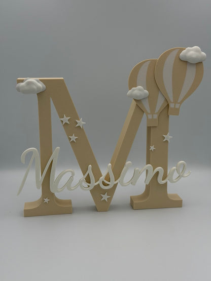 Iniziale Lettera personalizzata con nome – Decorazione con mongolfiere (30 cm)