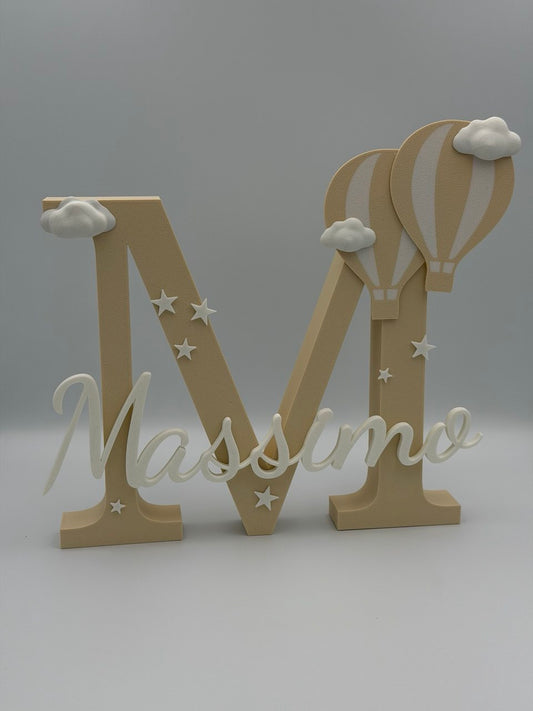 Iniziale Lettera personalizzata con nome – Decorazione con mongolfiere (30 cm)