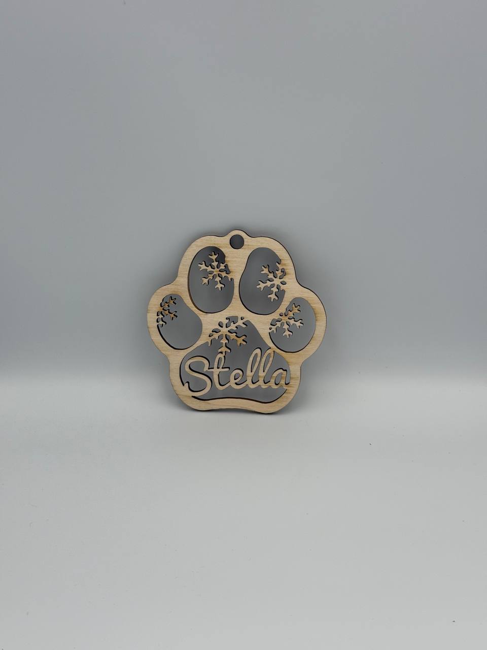 Decorazione Zampa Cane in Legno 120mm Personalizzabile – Addobbo Natalizio con Nome