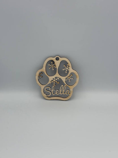 Decorazione Zampa Cane in Legno 120mm Personalizzabile – Addobbo Natalizio con Nome