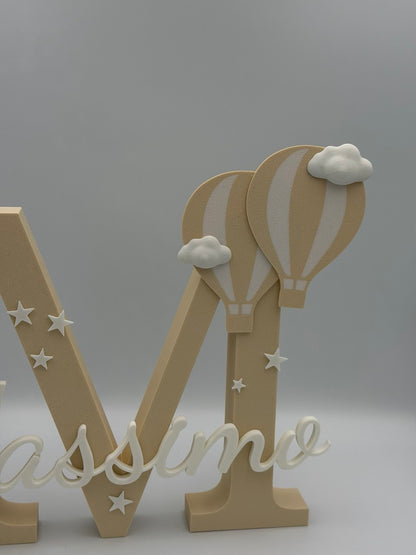 Iniziale Lettera personalizzata con nome – Decorazione con mongolfiere (30 cm)