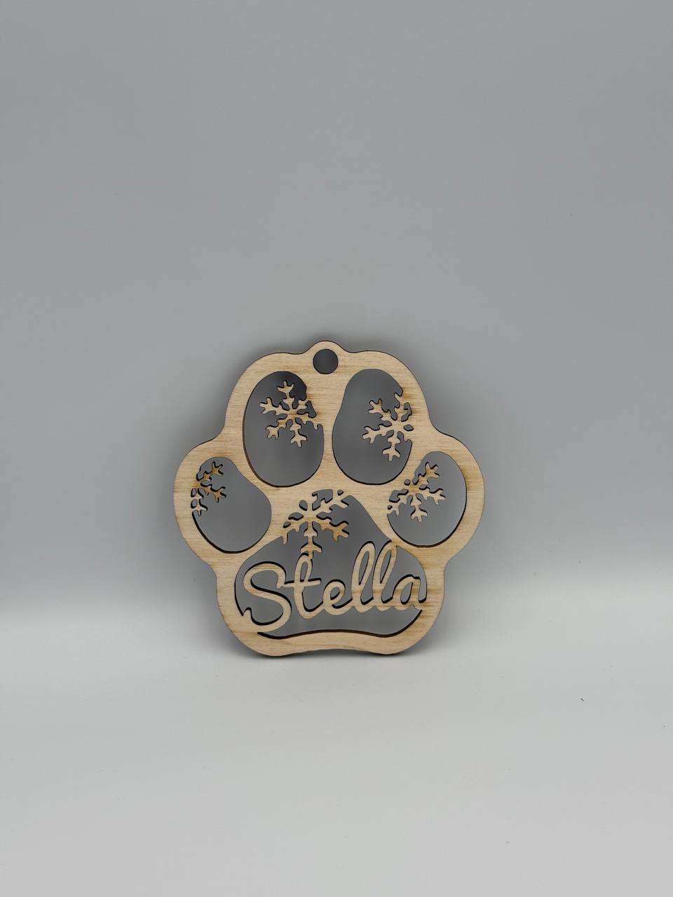Decorazione Zampa Cane in Legno 120mm Personalizzabile – Addobbo Natalizio con Nome