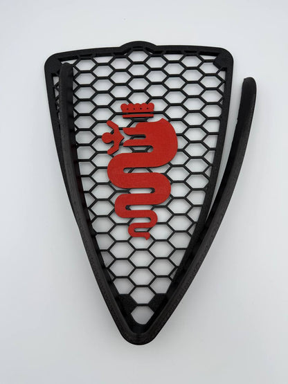 Griglia scudo A Nido D'Ape con inserti filettati+bordo V Alfa Romeo Mito 2008-2015 con biscione e portalogo (Copia)